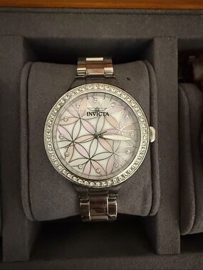 Invicta Silver-Tone Women's Watch with Pink Mother-of-Pearl Floral Dial